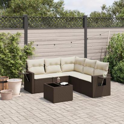 Set canapele de grădină cu perne, 6 piese, maro, poliratan GartenMobel Dekor