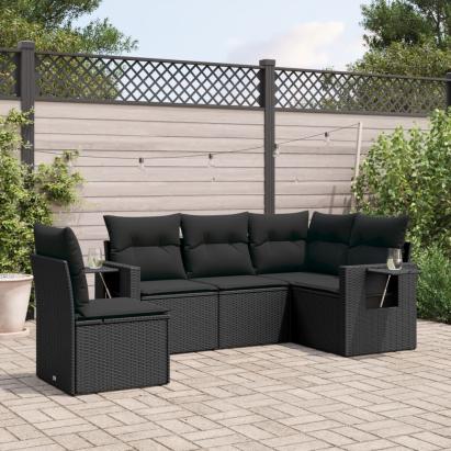 Set mobilier de grădină cu perne, 5 piese, negru, poliratan GartenMobel Dekor