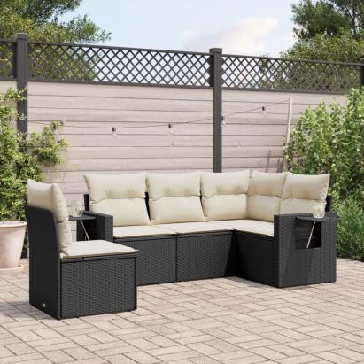 Set mobilier de grădină cu perne, 5 piese, negru, poliratan GartenMobel Dekor