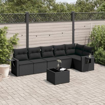 Set canapele de grădină cu perne, 7 piese, negru, poliratan GartenMobel Dekor