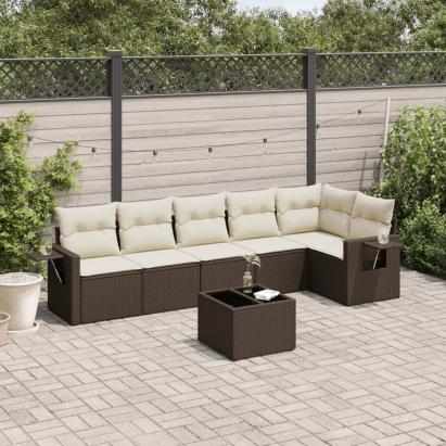 Set canapele de grădină cu perne, 7 piese, maro, poliratan GartenMobel Dekor