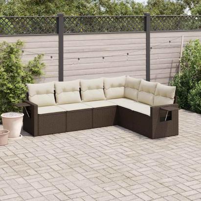 Set canapele de grădină cu perne, 6 piese, maro, poliratan GartenMobel Dekor