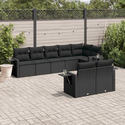 Set mobilier de grădină cu perne, 8 piese, negru, poliratan GartenMobel Dekor