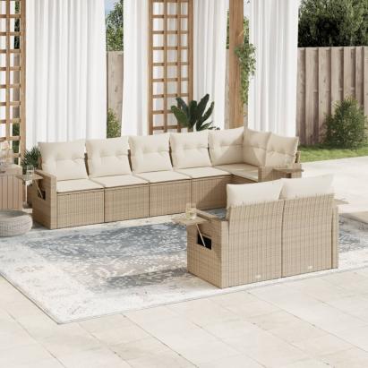 Set canapele de grădină, 8 piese, cu perne, bej, poliratan GartenMobel Dekor