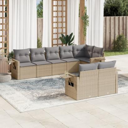 Set canapele de grădină, 8 piese, cu perne, bej, poliratan GartenMobel Dekor