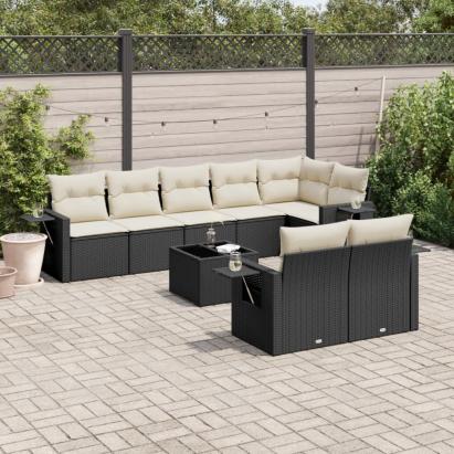 Set mobilier de grădină cu perne, 9 piese, negru, poliratan GartenMobel Dekor