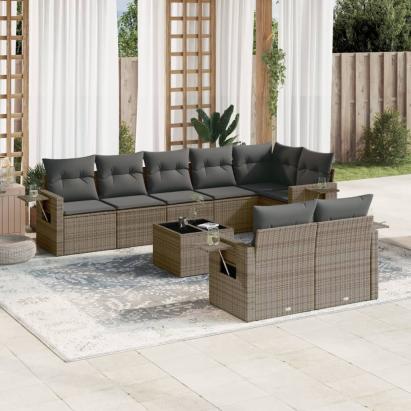 Set canapele de grădină, 9 piese, cu perne, gri, poliratan GartenMobel Dekor