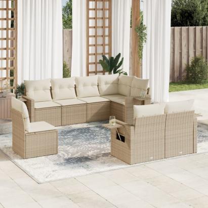Set canapele de grădină, 8 piese, cu perne, bej, poliratan GartenMobel Dekor