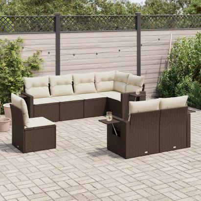 Set canapele de grădină cu perne, 8 piese, maro, poliratan GartenMobel Dekor