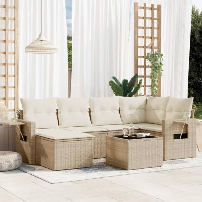 Set canapele de grădină, 7 piese, cu perne, bej, poliratan GartenMobel Dekor