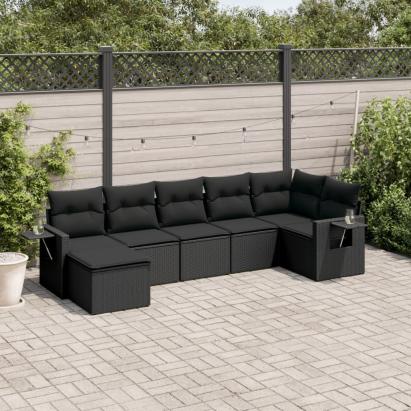 Set canapele de grădină cu perne, 7 piese, negru, poliratan GartenMobel Dekor