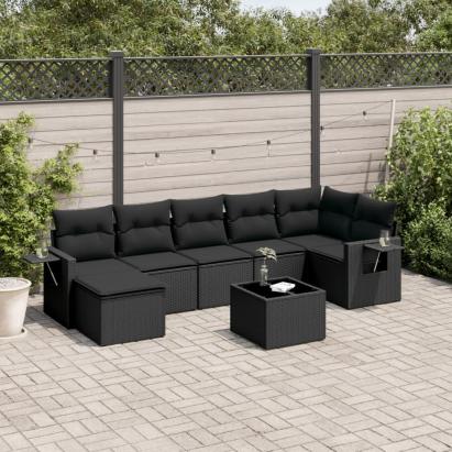 Set mobilier de grădină cu perne, 8 piese, negru, poliratan GartenMobel Dekor