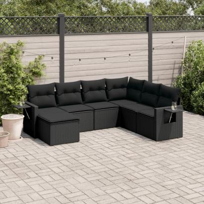 Set canapele de grădină cu perne, 7 piese, negru, poliratan GartenMobel Dekor