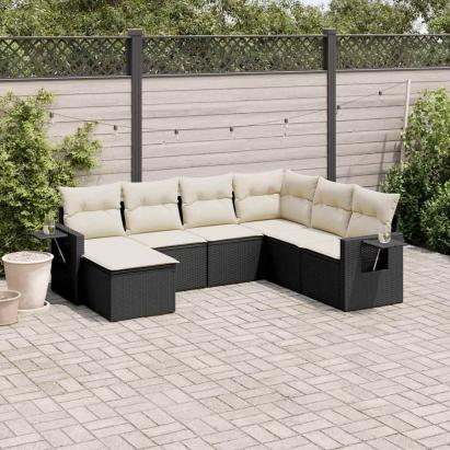 Set canapele de grădină cu perne, 7 piese, negru, poliratan GartenMobel Dekor