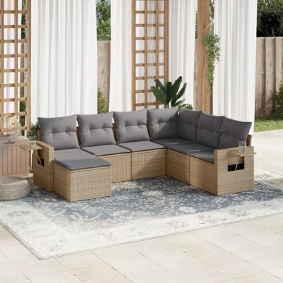 Set canapele de grădină, 7 piese, cu perne, bej, poliratan GartenMobel Dekor