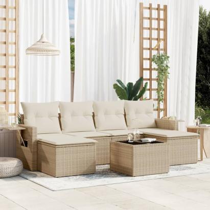 Set canapele de grădină, 7 piese, cu perne, bej, poliratan GartenMobel Dekor