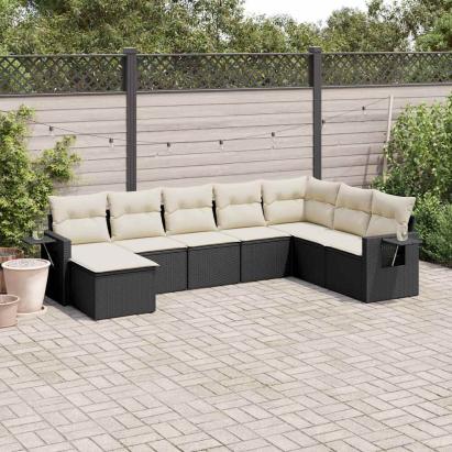 Set mobilier de grădină cu perne, 8 piese, negru, poliratan GartenMobel Dekor