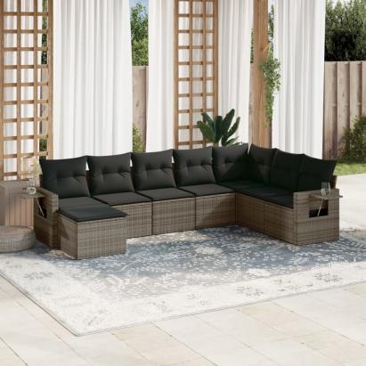 Set canapele de grădină cu perne, 8 piese, gri, poliratan GartenMobel Dekor
