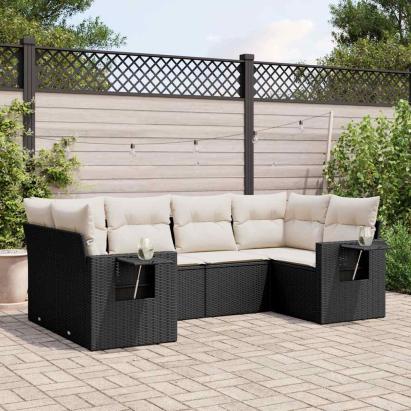 Set mobilier de grădină cu perne, 6 piese, negru, poliratan GartenMobel Dekor