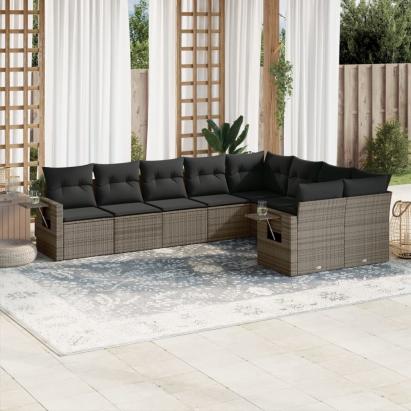Set canapele de grădină, 9 piese, cu perne, gri, poliratan GartenMobel Dekor