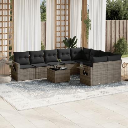 Set mobilier de grădină cu perne, 10 piese, gri, poliratan GartenMobel Dekor