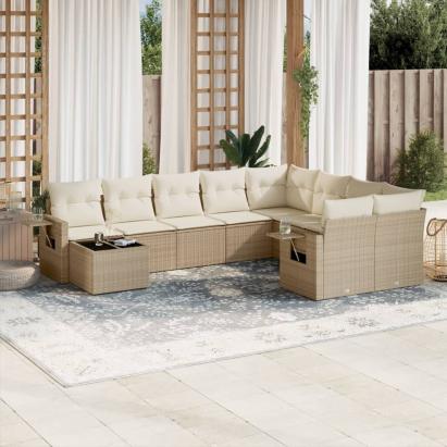 Set canapele de grădină cu perne, 10 piese, bej, poliratan GartenMobel Dekor