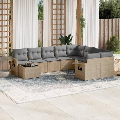 Set canapele de grădină cu perne, 10 piese, bej, poliratan GartenMobel Dekor