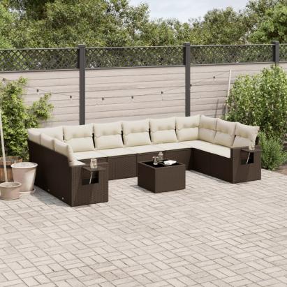 Set canapele de grădină cu perne, 11 piese, maro, poliratan GartenMobel Dekor