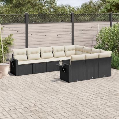 Set canapele de grădină cu perne, 10 piese, negru, poliratan GartenMobel Dekor