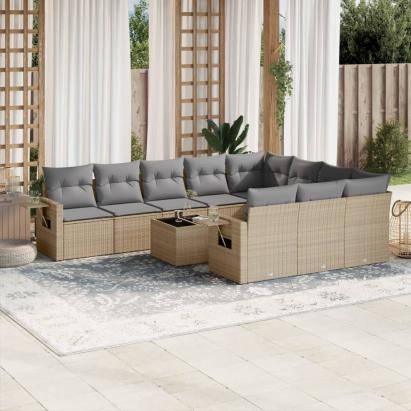 Set canapele de grădină cu perne, 11 piese, bej, poliratan GartenMobel Dekor