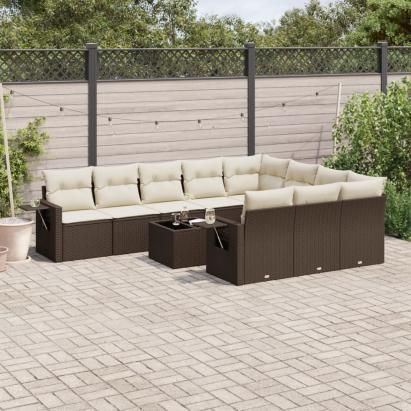 Set canapele de grădină cu perne, 11 piese, maro, poliratan GartenMobel Dekor