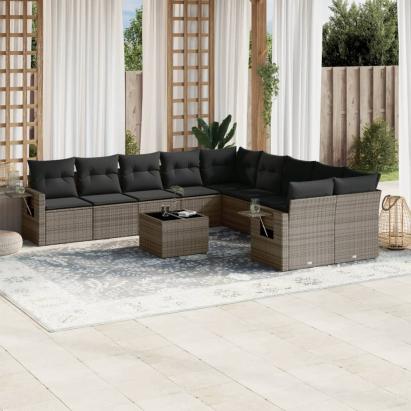 Set canapele de grădină cu perne, 11 piese, gri, poliratan GartenMobel Dekor
