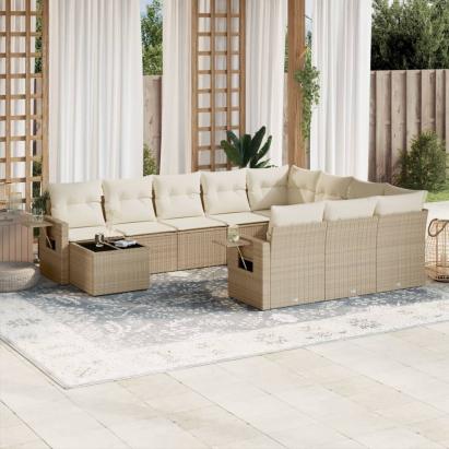 Set canapele de grădină cu perne, 11 piese, bej, poliratan GartenMobel Dekor