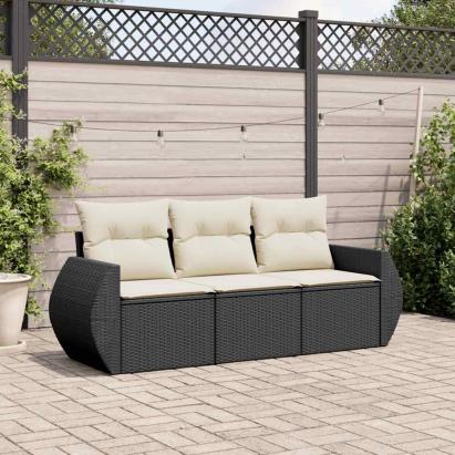 Set mobilier de grădină cu perne, 3 piese, negru, poliratan GartenMobel Dekor