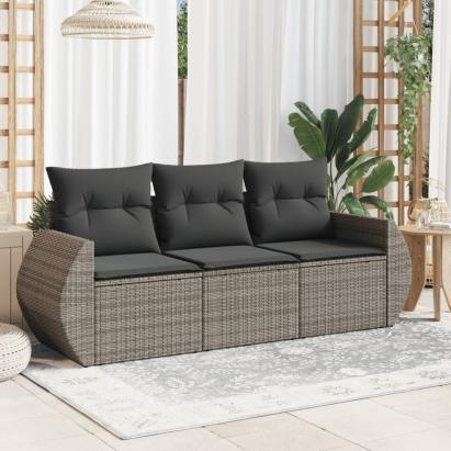 Set canapea de grădină cu perne, 3 piese, gri, poliratan GartenMobel Dekor