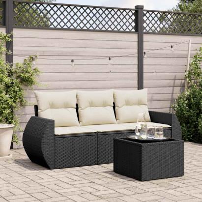 Set mobilier de grădină cu perne, 4 piese, negru, poliratan GartenMobel Dekor