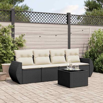 Set mobilier de grădină cu perne, 5 piese, negru, poliratan GartenMobel Dekor