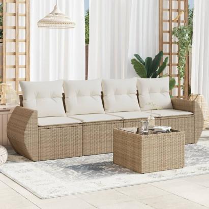 Set canapele de grădină cu perne, 5 piese, bej, poliratan GartenMobel Dekor