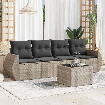 Set canapele de grădină cu perne, 5 piese gri deschis poliratan GartenMobel Dekor