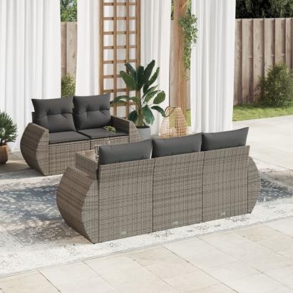 Set mobilier grădină cu perne, 6 piese, gri, poliratan GartenMobel Dekor