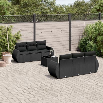 Set canapele de grădină cu perne, 7 piese, negru, poliratan GartenMobel Dekor