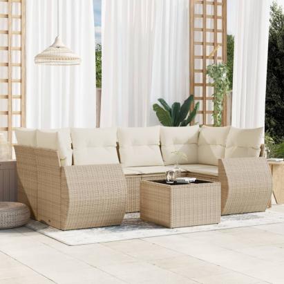 Set canapele de grădină, 7 piese, cu perne, bej, poliratan GartenMobel Dekor