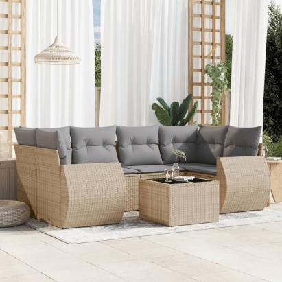 Set canapele de grădină, 7 piese, cu perne, bej, poliratan GartenMobel Dekor