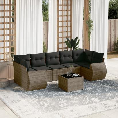 Set canapele de grădină cu perne, 8 piese, gri, poliratan GartenMobel Dekor