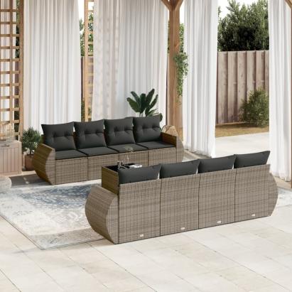 Set canapele de grădină, 9 piese, cu perne, gri, poliratan GartenMobel Dekor