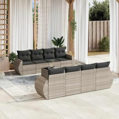 Set canapele de grădină cu perne, 9 piese gri deschis poliratan GartenMobel Dekor