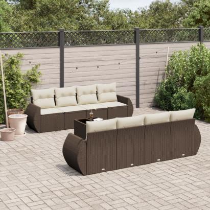 Set canapele de grădină cu perne, 9 piese, maro, poliratan GartenMobel Dekor