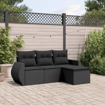 Set mobilier de grădină cu perne, 4 piese, negru, poliratan GartenMobel Dekor