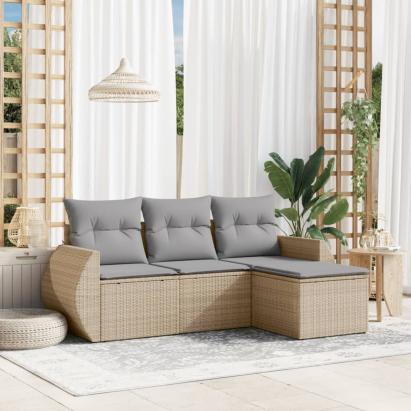 Set canapele de grădină, 4 piese, cu perne, bej, poliratan GartenMobel Dekor