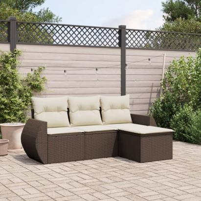 Set canapele de grădină, 4 piese, cu perne, maro poliratan maro GartenMobel Dekor